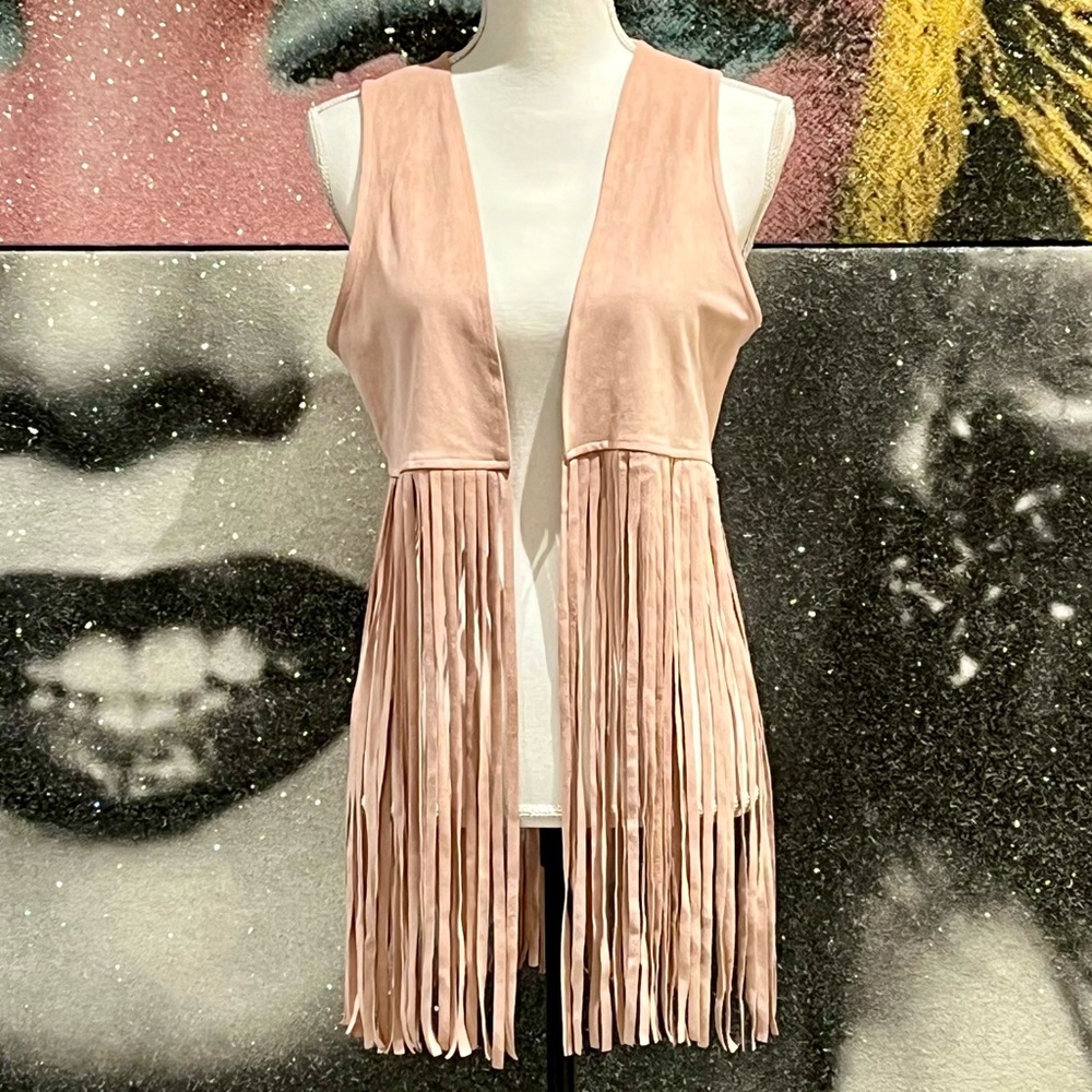 Nude Boho Fringe Vest | Blush Suede Sleeveless Top | Festival Ready